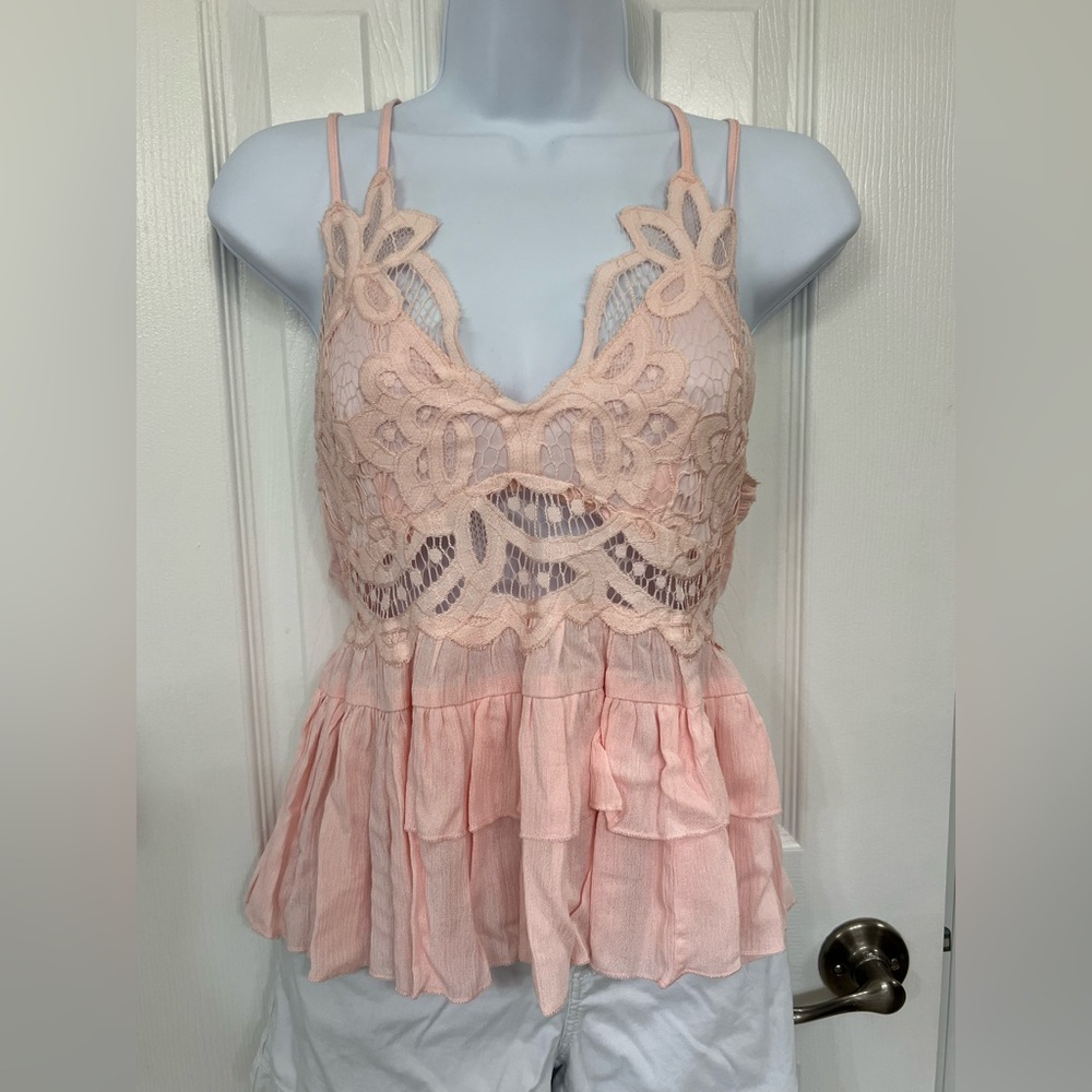 Pink women’s lace camisole tank top